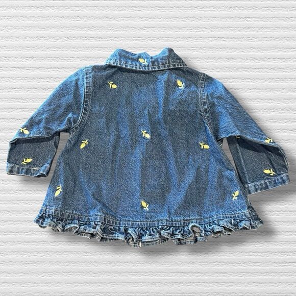 Vintage Y2K Old Navy Baby 12M Denim Jacket Embroidered Yellow Floral Ruffle Hem - Picture 7 of 7